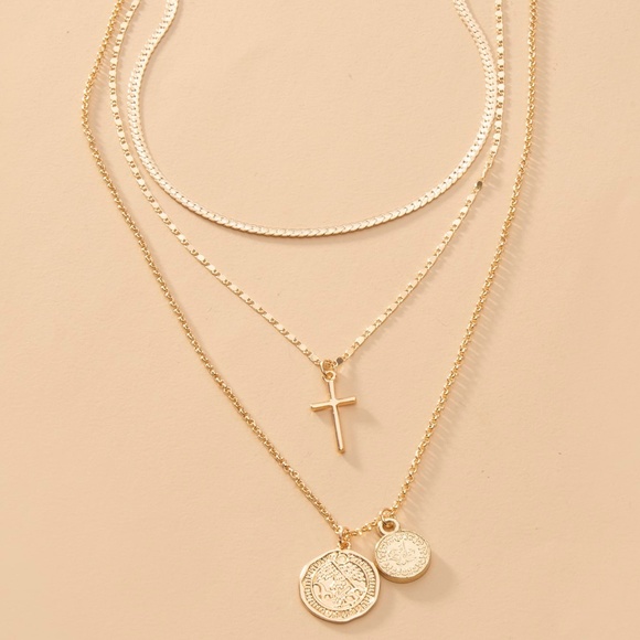Jewelry - Cross, coins Layered Necklace.